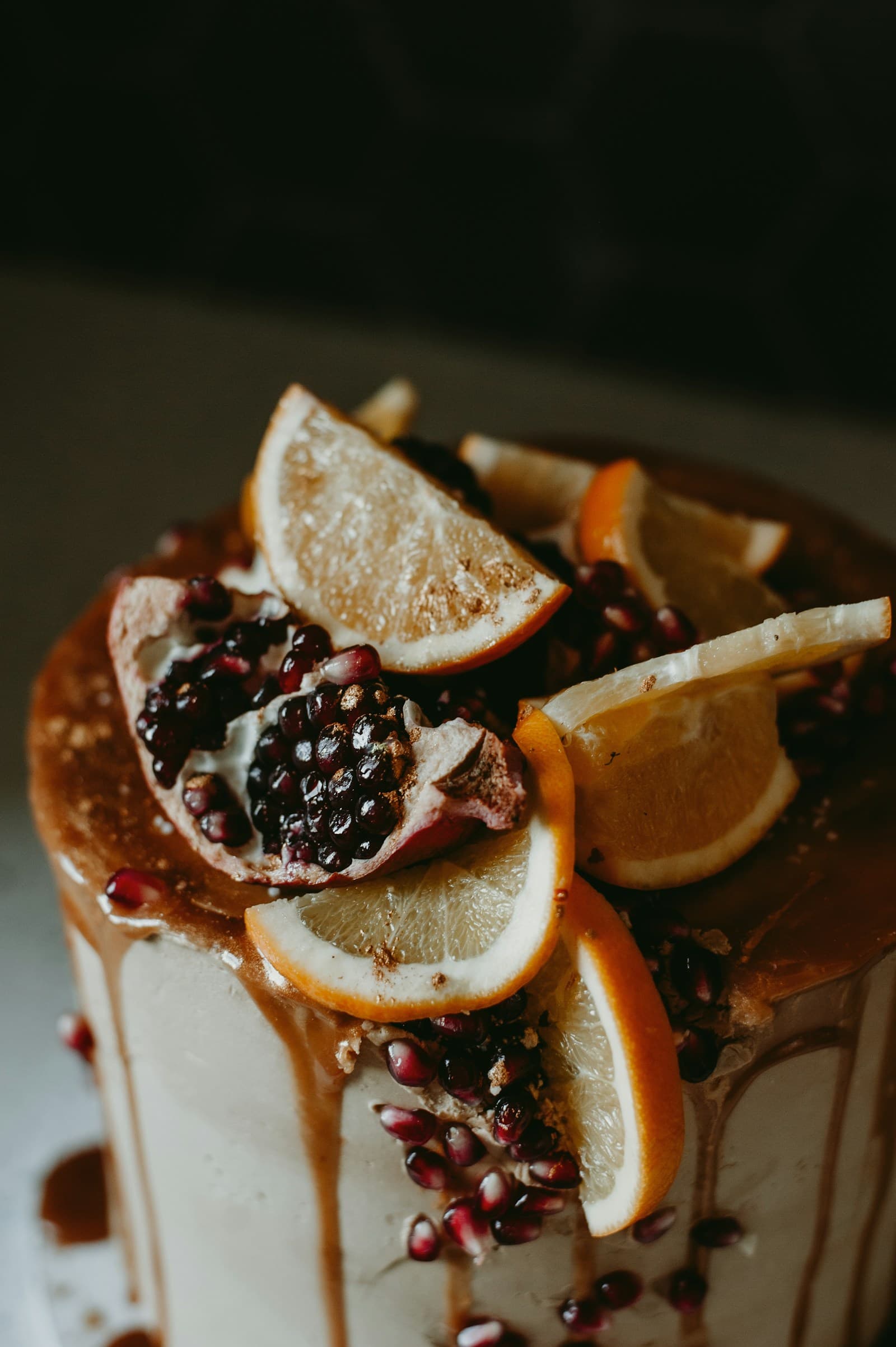Orange cake decorated with fruit