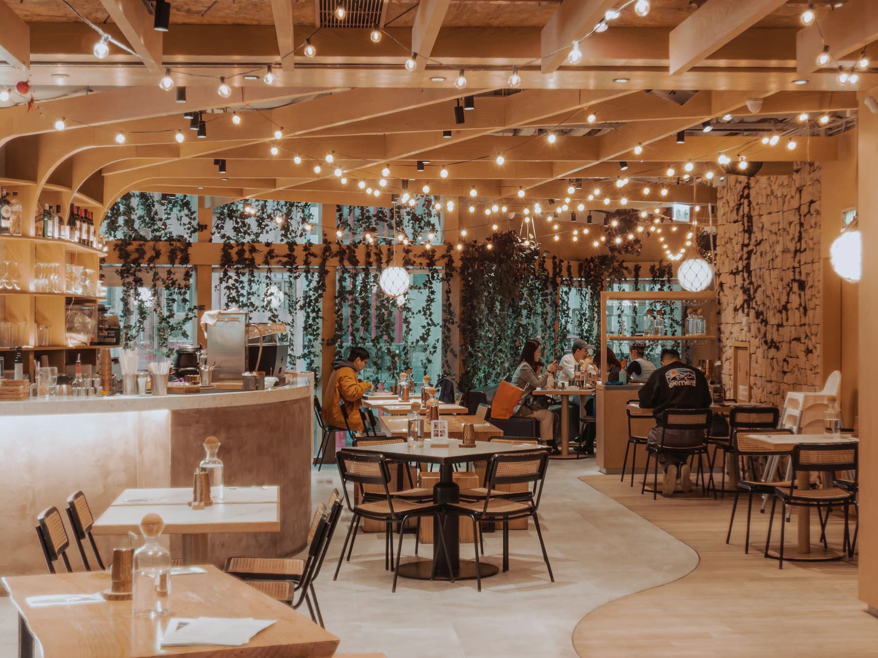 Warm modern restaurant interior